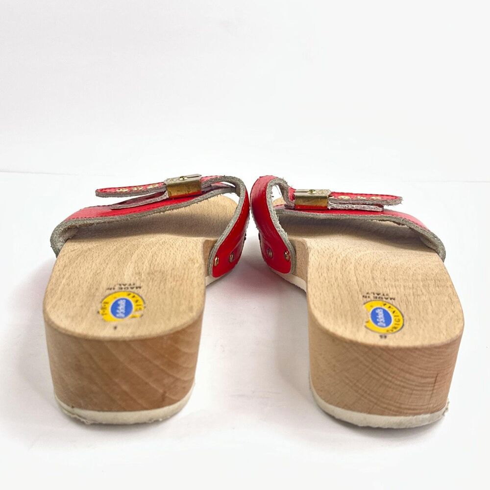 Vtg Dr. Scholl's Original Sandals Womens 8 Red Slide Wood Exercise Shoes Italy - Picture 3 of 11